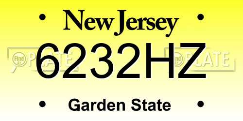 6232HZ New Jersey License Plate