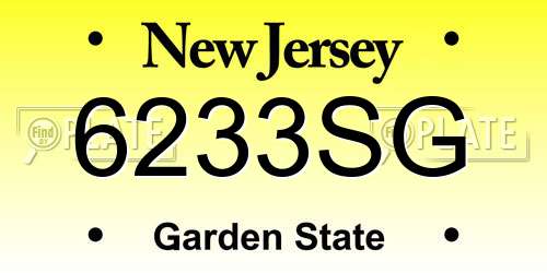 6233SG New Jersey License Plate