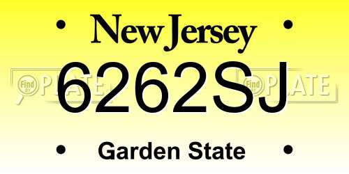 6262SJ New Jersey License Plate