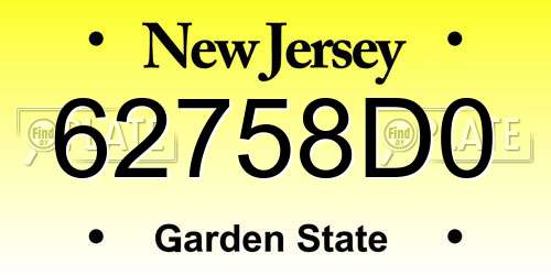 62758D0 New Jersey License Plate