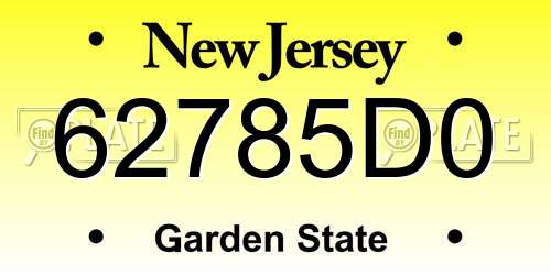 62785D0 New Jersey License Plate
