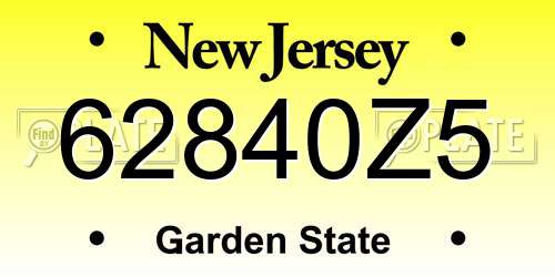 62840Z5 New Jersey License Plate