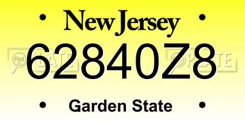 62840Z8 New Jersey License Plate