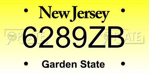 6289ZB New Jersey License Plate