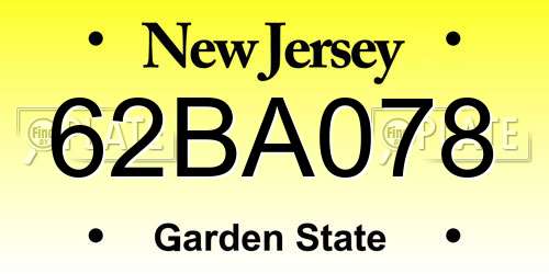 62BA078 New Jersey License Plate