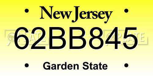 62BB845 New Jersey License Plate