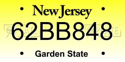 62BB848 New Jersey License Plate