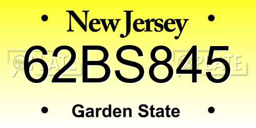 62BS845 New Jersey License Plate