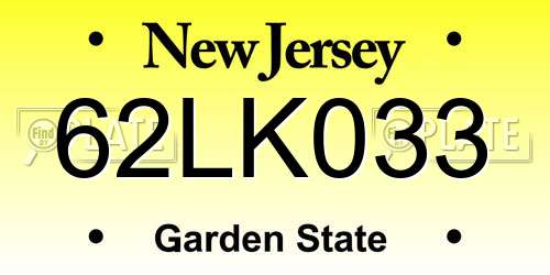 62LK033 New Jersey License Plate