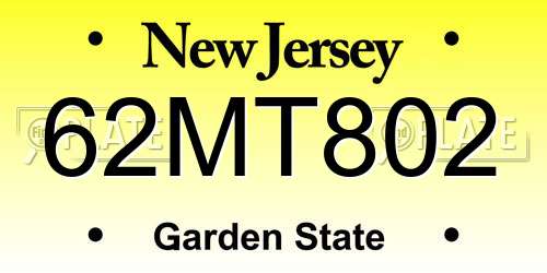 62MT802 New Jersey License Plate
