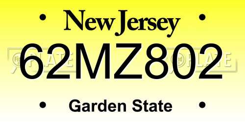 62MZ802 New Jersey License Plate