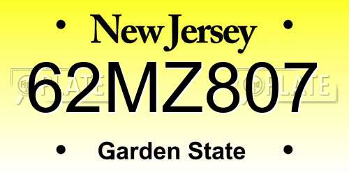 62MZ807 New Jersey License Plate