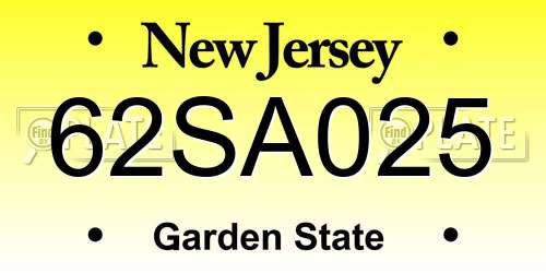 62SA025 New Jersey License Plate