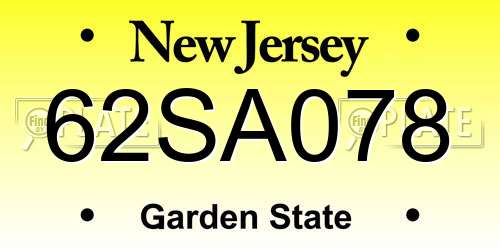 62SA078 New Jersey License Plate