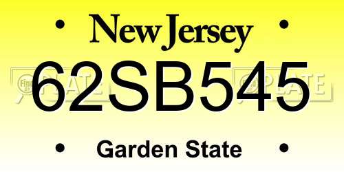 62SB545 New Jersey License Plate