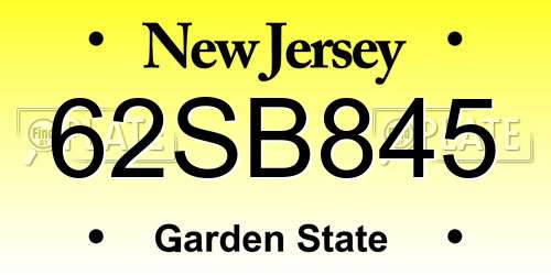 62SB845 New Jersey License Plate