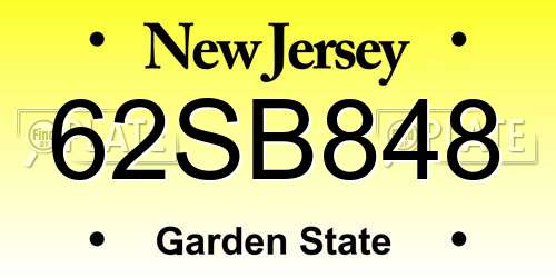 62SB848 New Jersey License Plate