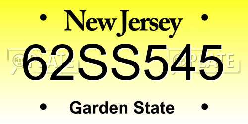 62SS545 New Jersey License Plate