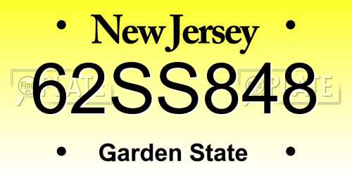 62SS848 New Jersey License Plate