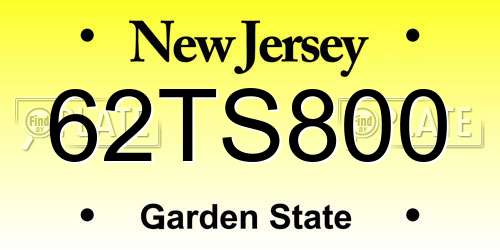 62TS800 New Jersey License Plate