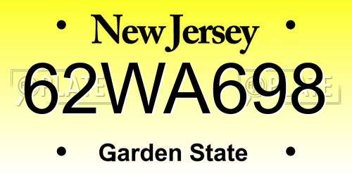62WA698 New Jersey License Plate
