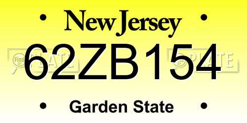 62ZB154 New Jersey License Plate