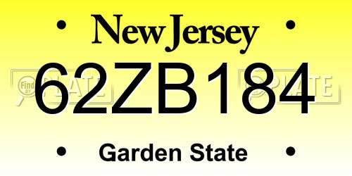62ZB184 New Jersey License Plate