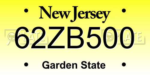 62ZB500 New Jersey License Plate