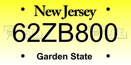 62ZB800 New Jersey License Plate