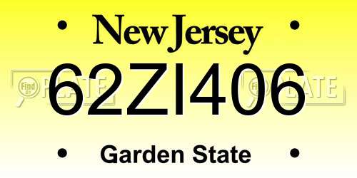 62ZI406 New Jersey License Plate