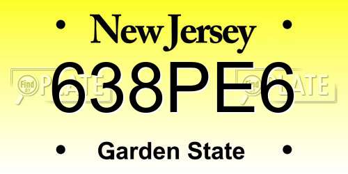 638PE6 New Jersey License Plate