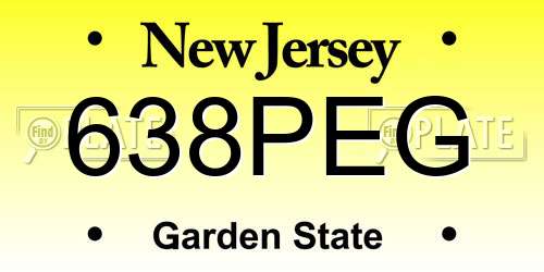 638PEG New Jersey License Plate
