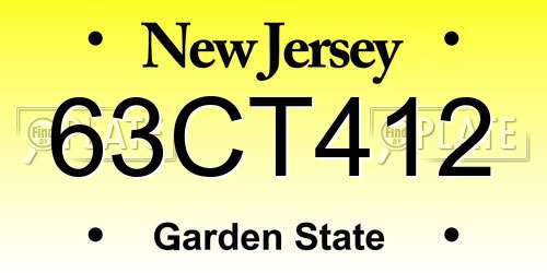 63CT412 New Jersey License Plate