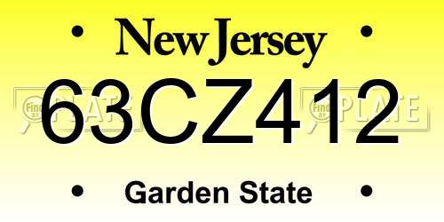 63CZ412 New Jersey License Plate