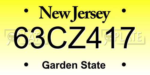 63CZ417 New Jersey License Plate