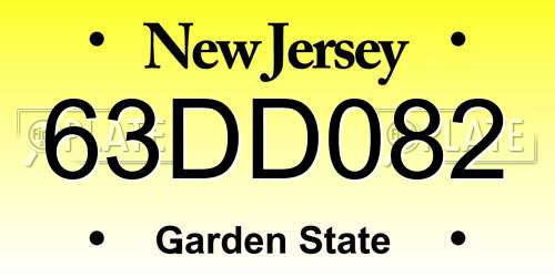 63DD082 New Jersey License Plate