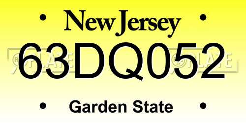 63DQ052 New Jersey License Plate