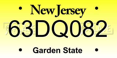 63DQ082 New Jersey License Plate