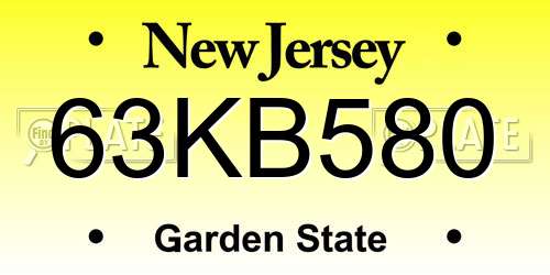 63KB580 New Jersey License Plate