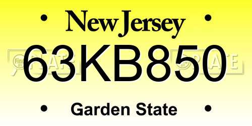 63KB850 New Jersey License Plate