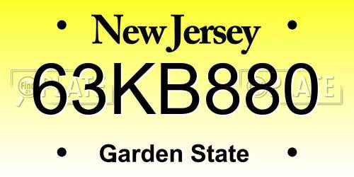 63KB880 New Jersey License Plate