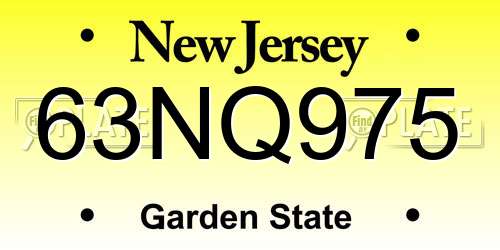 63NQ975 New Jersey License Plate