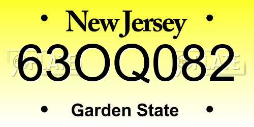 63OQ082 New Jersey License Plate