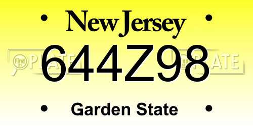 644Z98 New Jersey License Plate