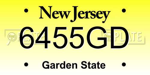 6455GD New Jersey License Plate