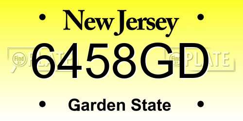 6458GD New Jersey License Plate