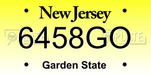 6458GO New Jersey License Plate