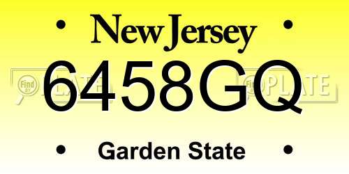 6458GQ New Jersey License Plate