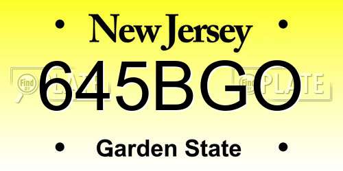 645BGO New Jersey License Plate