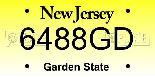 6488GD New Jersey License Plate